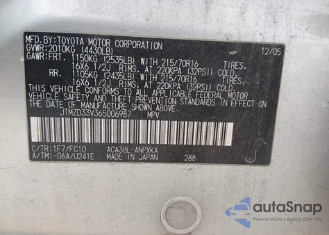 2006 Toyota Rav4 z USA, uszkodzony, nr VIN JTMZD33V365006987